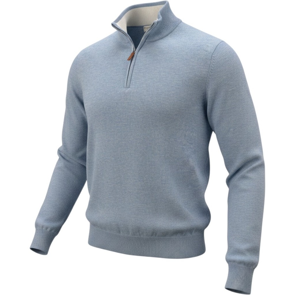 Collars & Co Quarter Zip Sweater Size M Light Blue Pure Cotton Mock Neck